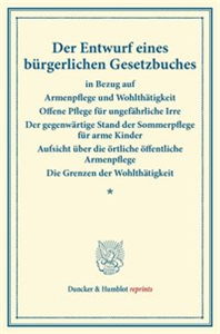 Der Entwurf eines bürgerlichen Gesetzbuches in Bezug auf Armenpflege und Wohlthätigkeit – Offene Pflege für ungefährliche Irre – Der gegenwärtige Stand der Sommerpflege für arme Kinder – Aufsicht über die örtliche öffentliche Armenpflege –